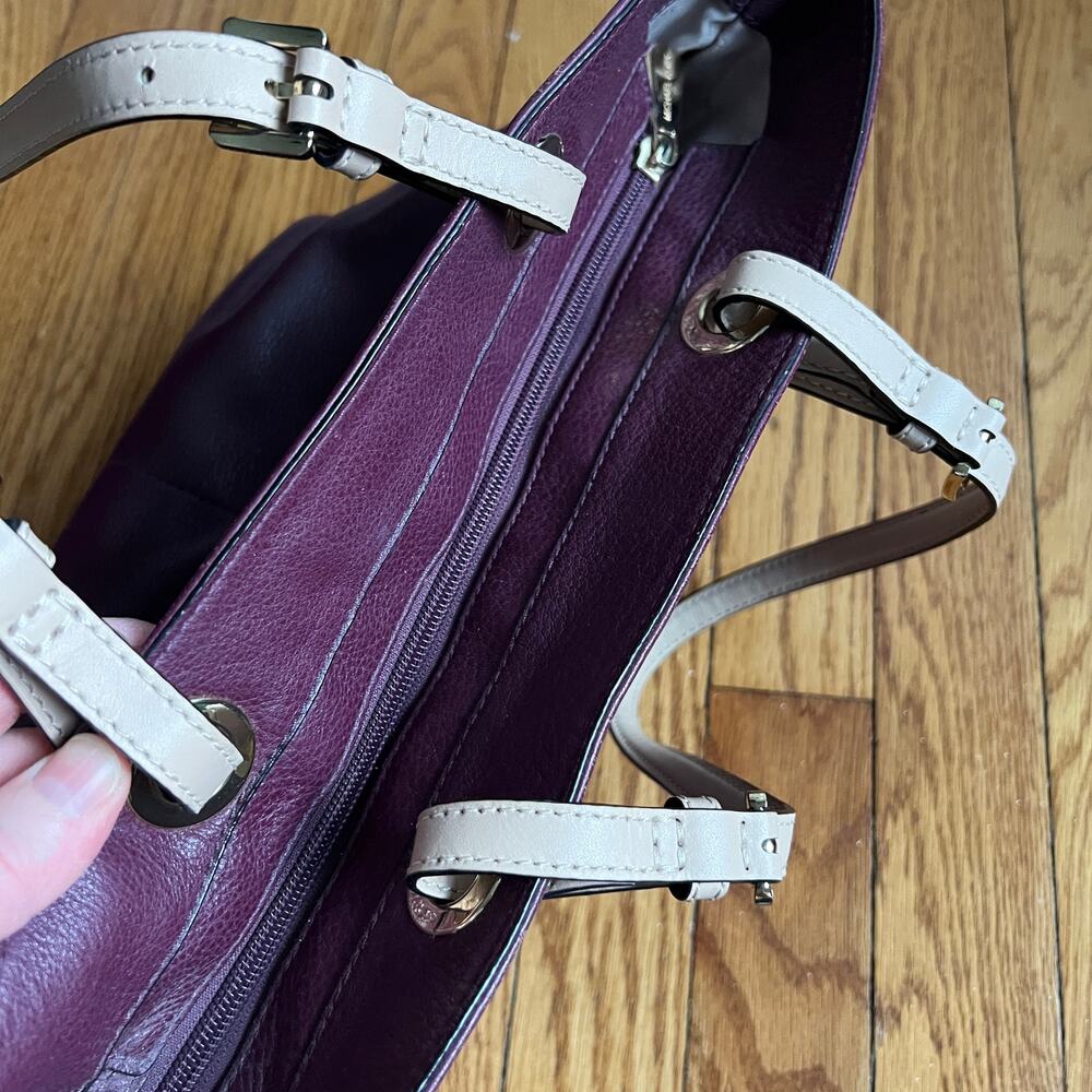 Michael Kors Bedford Pebbled Tote Burgundy Wine Red Leather Shoulder Bag Purse - Picture 6 of 8